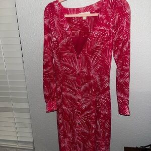 Elegant Red Leaf Print Dress